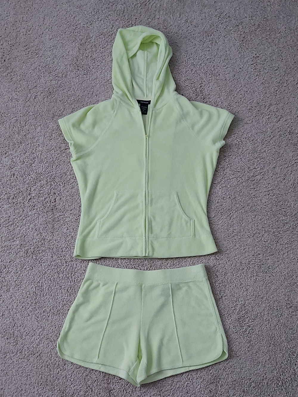 Express Canary Yellow Hoodie Shorts Set Cotton